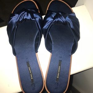 Zara Navy Blue Satin Sandals Sz 6.5!